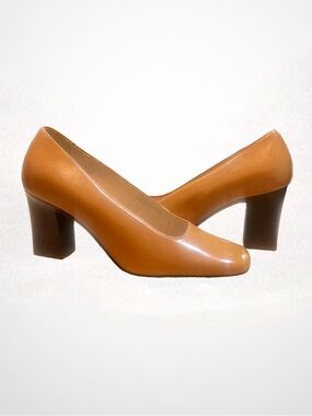 Enzo Angiolini Tan Leather Block Heel Pumps